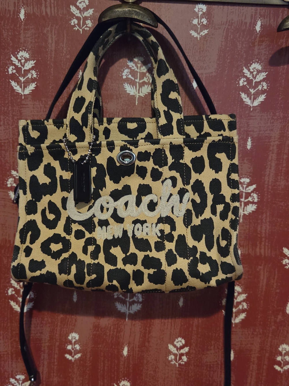 Coach Leopard Print Canvas Tote Bag 26 - Tan/Black